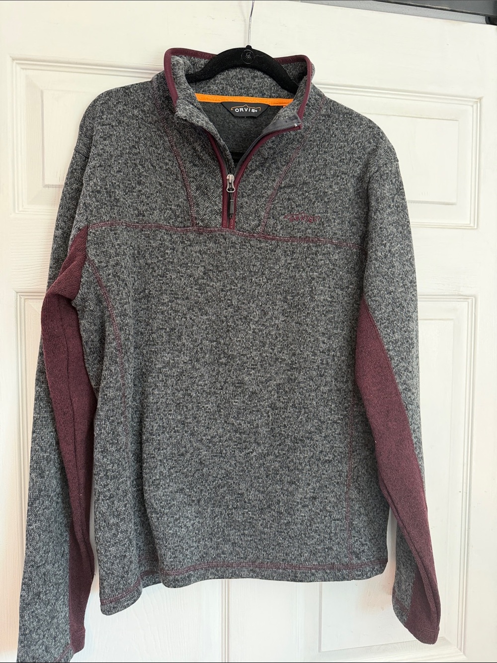 Orvis Gray and Burgundy Quarter-Zip Knit Pullover